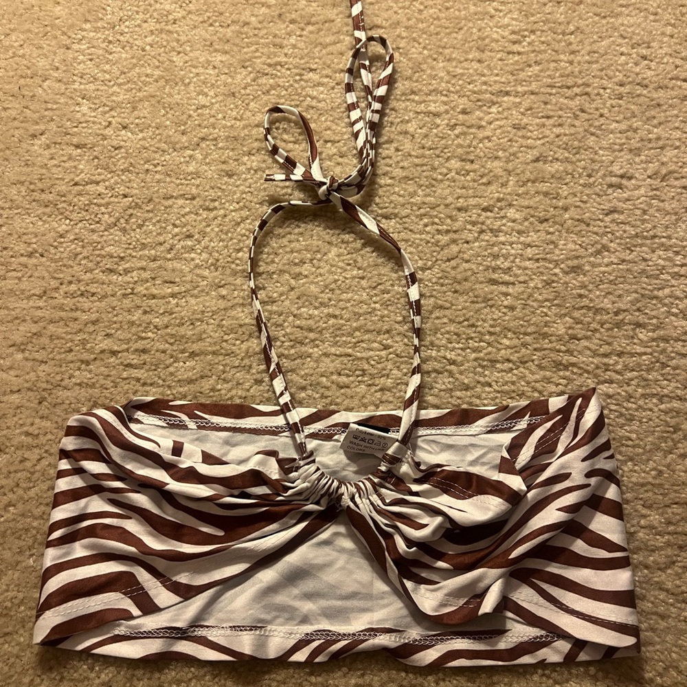 Shein Brown and White Zebra Print Halter Top
